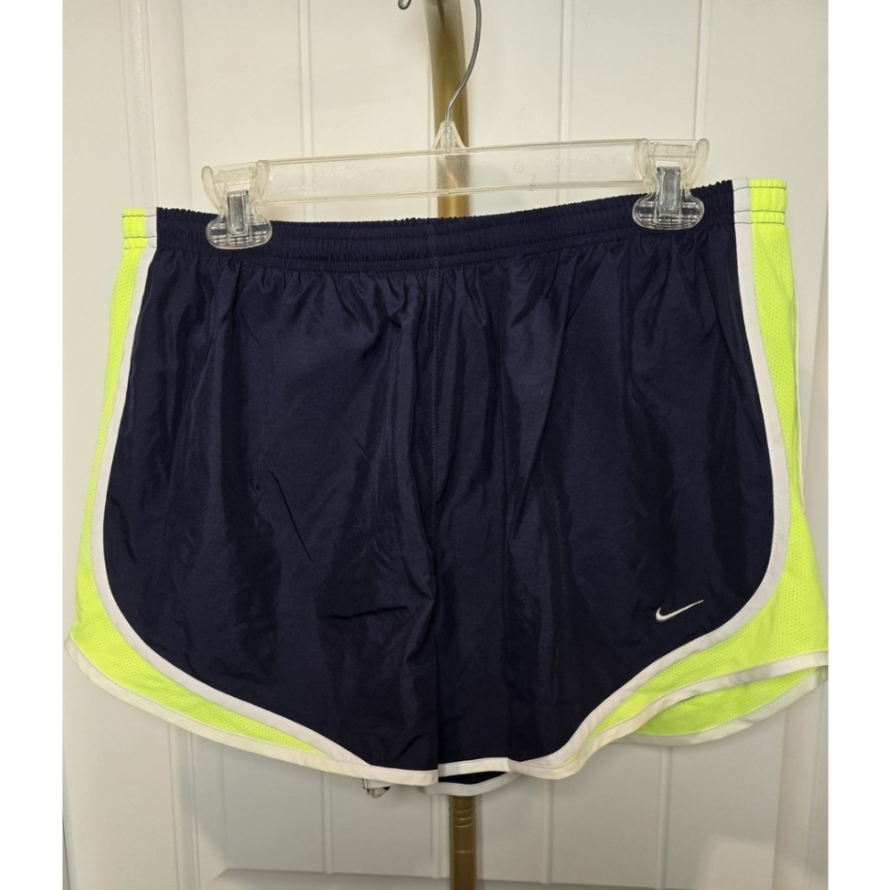 Nike XL Womens Running Shorts Navy Blue  Neon Green Yellow Built In Brief